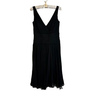 Tadashi Collection‎ Silk Chiffon Pleated V Neck Dress Size 10 Black Formal Gala